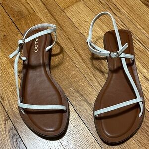 ALDO White Strappy Ankle‑Buckle Flat Sandals